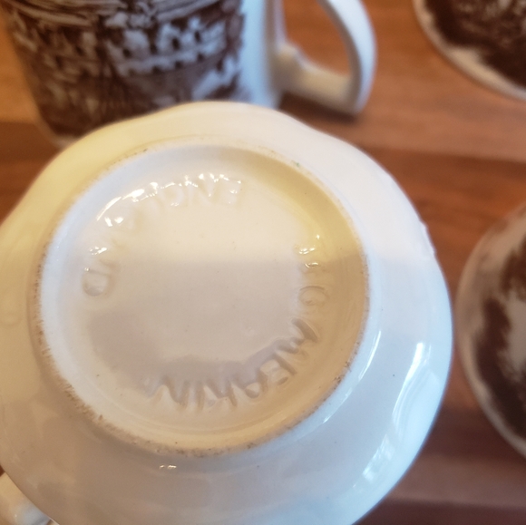 Set Of 4 Royal Staffordshire J & G Meakin Brown Transferware Cup Cattle Cottage - Picture 3 of 10